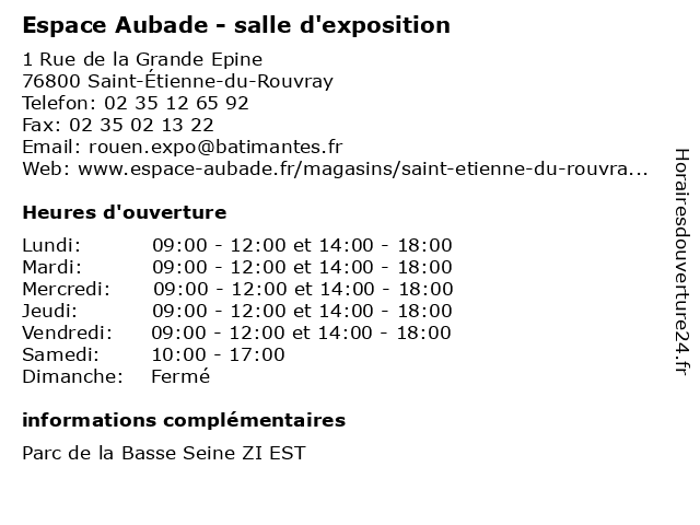 Horaires d ouverture Espace Aubade salle d exposition 1